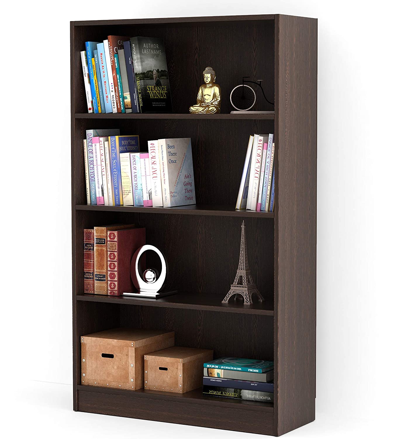 BLUEWUD ALEX ENGINEERED WOOD BOOKSHELF STORAGE CABINET, BOOK RACK, 4 SHELVES (WENGE)