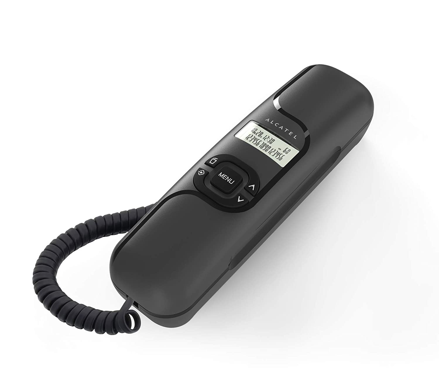 ALCATEL T-16 BLACK ULTRA COMPACT CORDED LANDLINE PHONE WITH NUMERIC DISPLAY ALONG WITH CALLER ID WALL MOUNTED