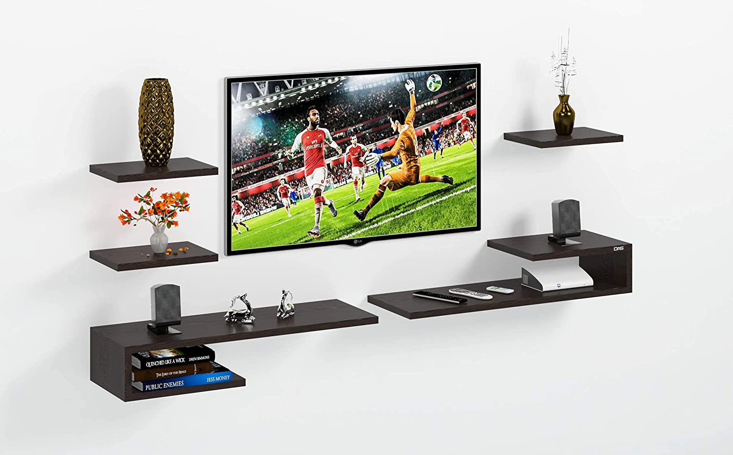 DAS WALL MOUNT TV ENTERTAINMENT UNIT/WITH SET TOP BOX STAND AND 3 WALL SHELVES DISPLAY RACK WENGE (IDEAL FOR UP TO 43