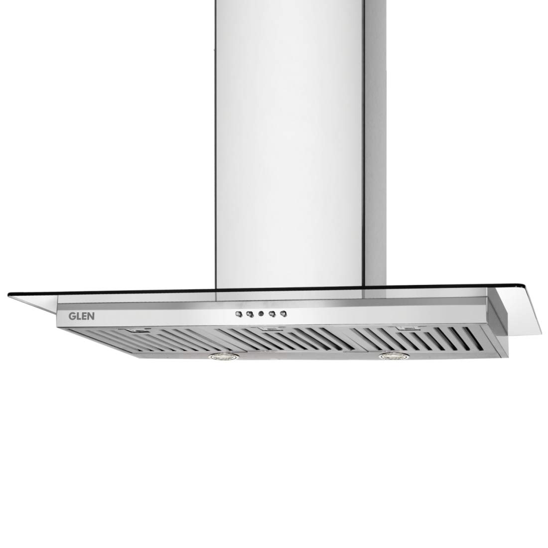 GLEN 90 CM 1250M3/HR GLASS WALLMOUNTED KITCHEN CHIMNEY 3 BAFFLE FILTERS PUSH BUTTONS (6062 SS, SILVER)