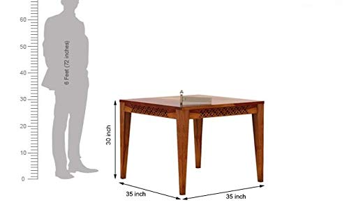 CUSTOM DECOR CNC CUTING SHEESHAM WOOD DINING TABLE 4 SEATER | WOODEN DINING ROOM FURNITURE | 4 CHAIRS WITH CUSHION | HONEY TEAK BROWN FINISH