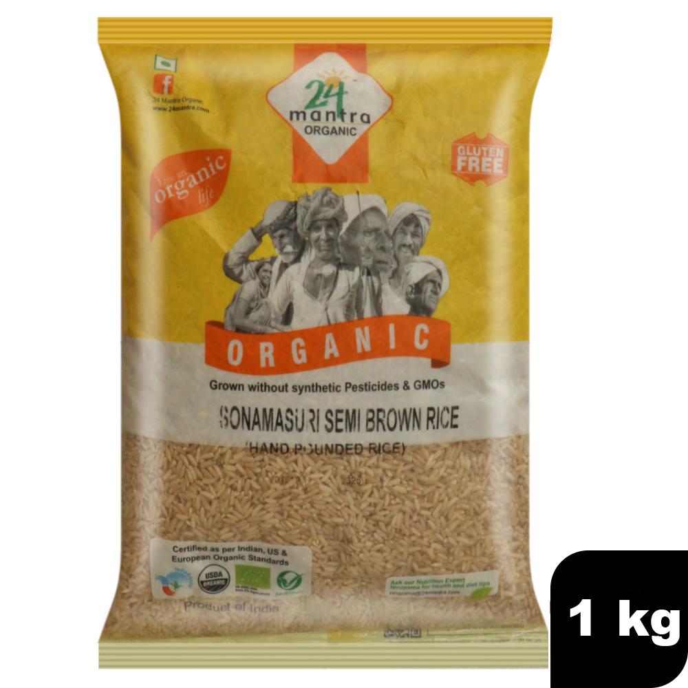 24 MANTRA ORGANIC HAND POUNDED SONAMASURI SEMI BROWN RICE 1 KG