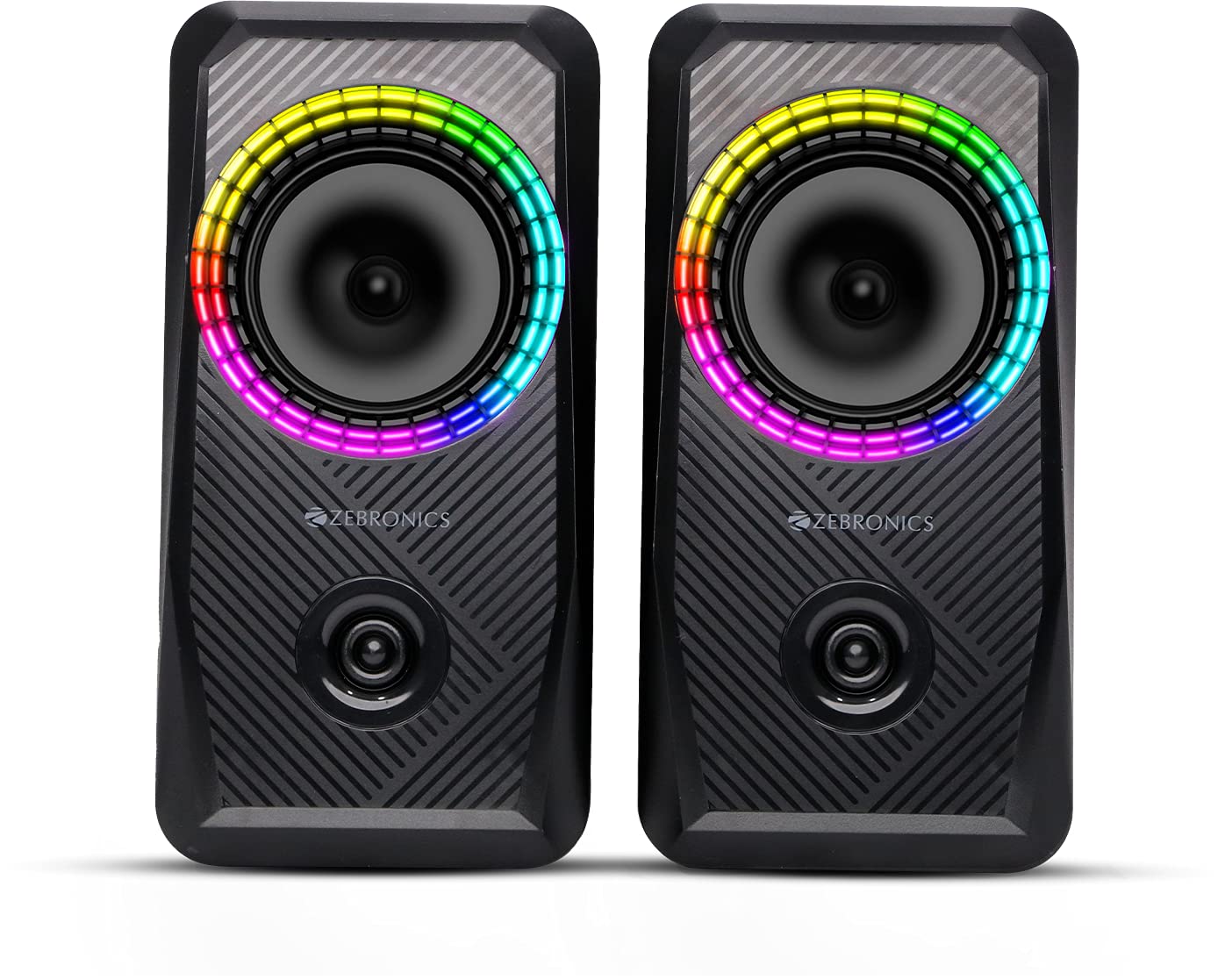 ZEBRONICS ZEB-WARRIOR 4, 2.0 SPEAKER FOR PC, LAPTOPS, DESKTOP WITH 5 RGB LIGHT MODES, USB POWERED, AUX INPUT, VOLUME CONTROL POD