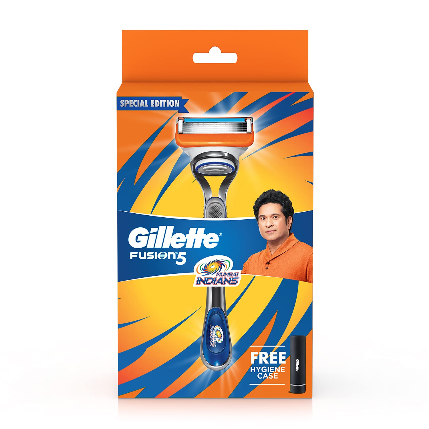 GILLETTE MUMBAI INDIANS LIMITED EDITION FUSION RAZOR (WITH FREE HYGIENE CASE)