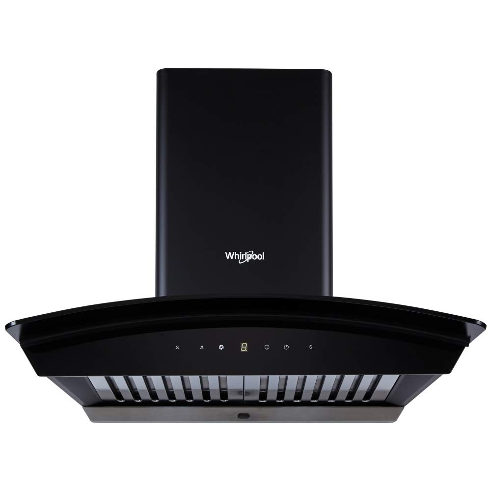 WHIRLPOOL 60 CM 1100 M³/HR AUTO-CLEAN CURVED GLASS KITCHEN CHIMNEY (CG 601 HAC HOOD, BAFFLE FILTER, TOUCH CONTROL, BLACK)