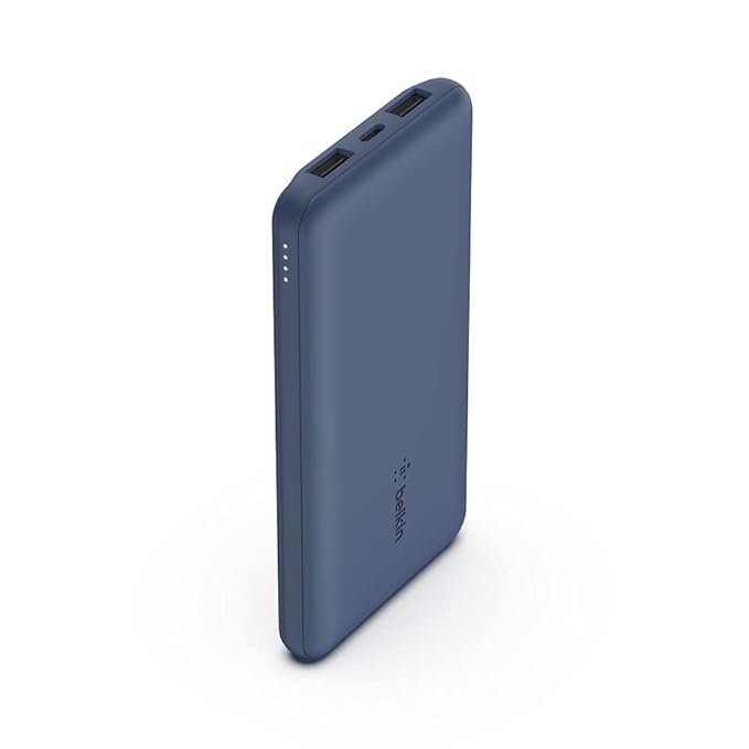 BELKIN 10000 MAH PD 3.0 SLIM FAST CHARGING (15W) POWER BANK WITH 1 USB-C AND 2 USB-A PORTS TO CHARGE 3 DEVICES SIMULTANEOUSLY, FOR IPHONES, ANDROID PHONES, SMART WATCHES & MORE - BLUE