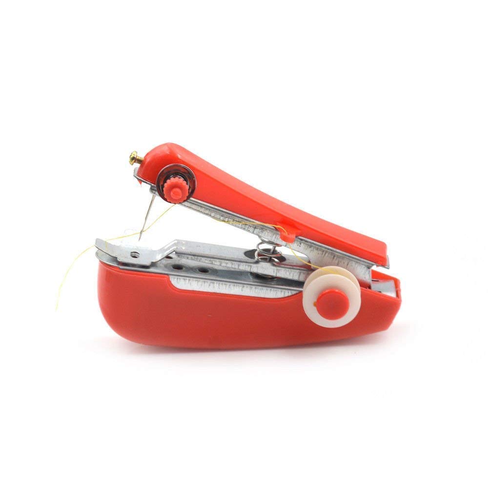 NOVA POCKET PORTABLE MINI MANUAL STAPLER STYLE HAND SEWING MACHINE CRAFT, CLOTHES STITCH HANDHELD CORDLESS, TRAVEL USE CONVENIENCE CORDLESS (RED COLOR 1 SET) MATERIAL 10% METAL, 90% PLASTIC