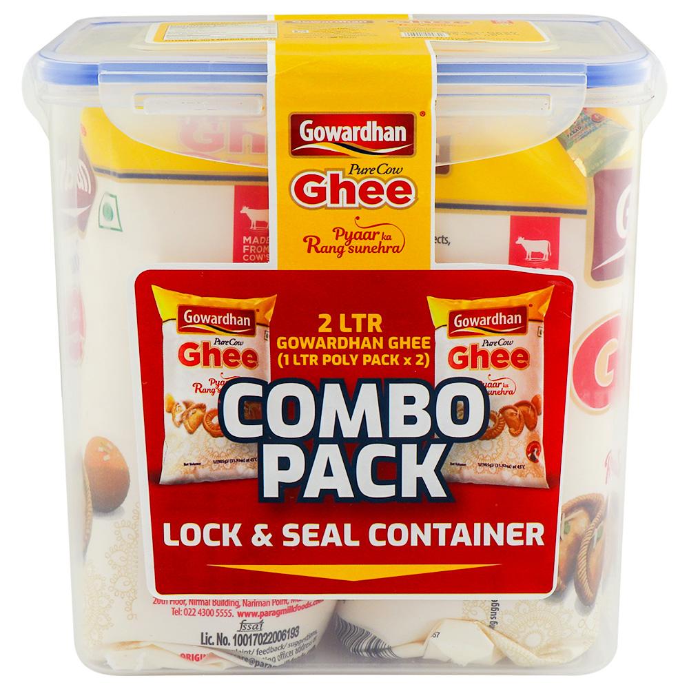 GOWARDHAN COW GHEE 1 L (PACK OF 2) POUCH WITH LOCK & SEAL CONTAINER