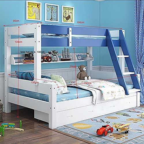 KIDOMATE FULL BLUE BUNK BED FRAME FOR KIDS, WOOD TWIN OVER FULL BUNK BED WITH STAIRS FOR KIDS (PACK OF 1)