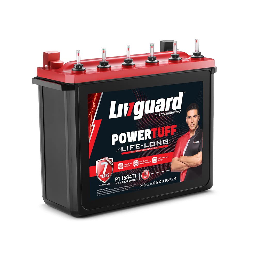 LIVGUARD | RECYCLABLE INVERTER BATTERY FOR SMALL OFFICE, HOME AND SMALL SHOP | POWERTUFF |PT 1584TT, 150AH | MAX. WARRANTY | LONG LIFE BATTERY | TALL TUBULAR BATTERY