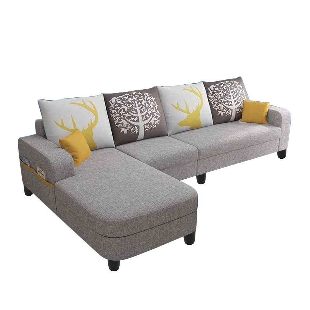 CASALIVING - STEPHANIE LHS 5 SEATER L SHAPE SOFA SET FOR LIVING ROOM (GREY FABRIC)