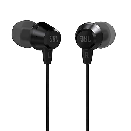 JBL C50HI, WIRED IN EAR HEADPHONES WITH MIC, ONE BUTTON MULTI-FUNCTION REMOTE, LIGHTWEIGHT & COMFORTABLE FIT (BLACK)