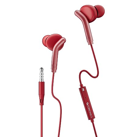 ZEBRONICS ZEB-BRO IN EAR WIRED EARPHONES WITH MIC, 3.5MM AUDIO JACK, 10MM DRIVERS, PHONE/TABLET COMPATIBLE(RED)