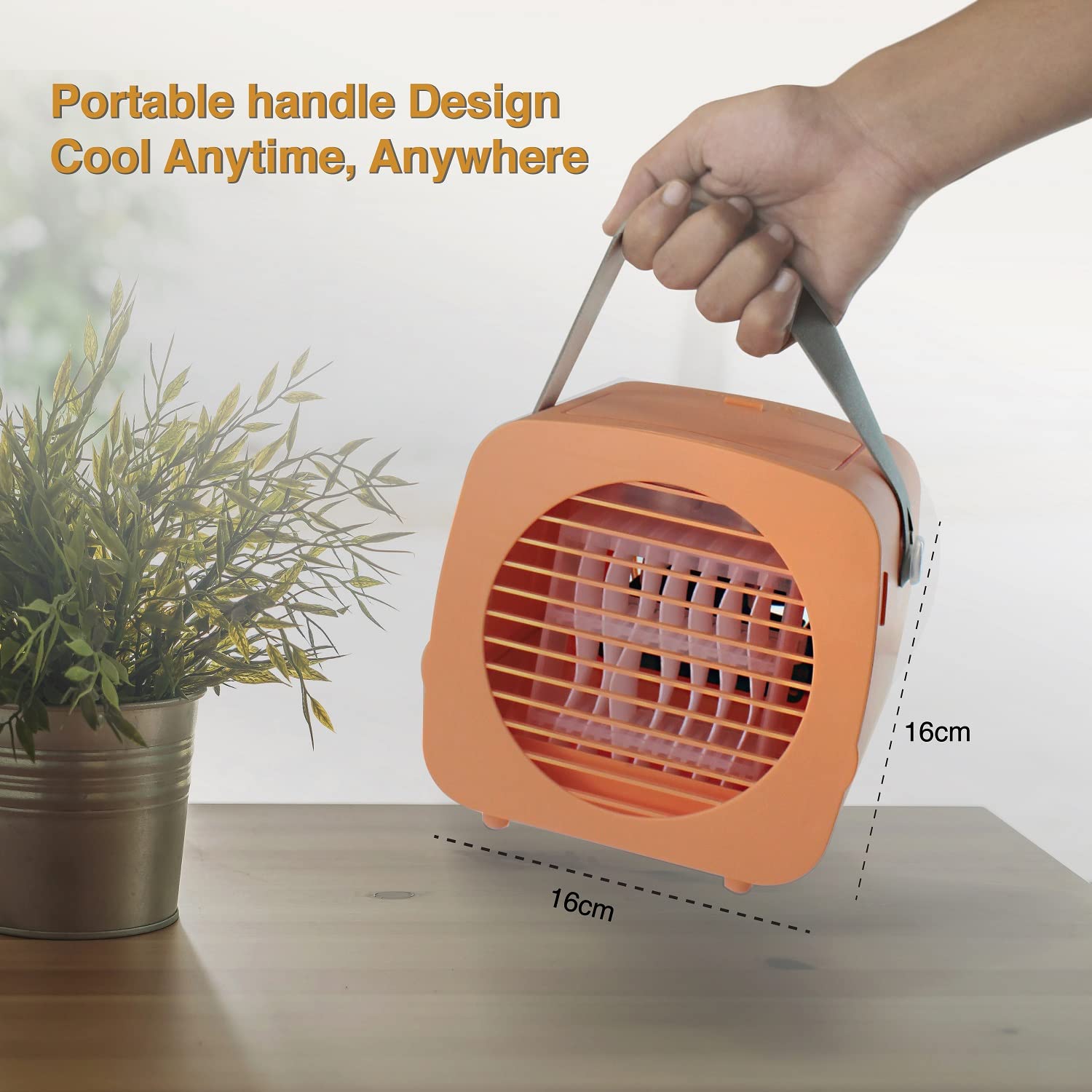 HOMEHOP DC USB SMALL MINI PORTABLE AC, AIR CONDITIONER OR COOLER FOR TABLE, ROOM KITCHEN OFFICE DESK HOME, WITH SMART FAN & 3 HIGH SPEED GEAR FOR COOLING(ORANGE)