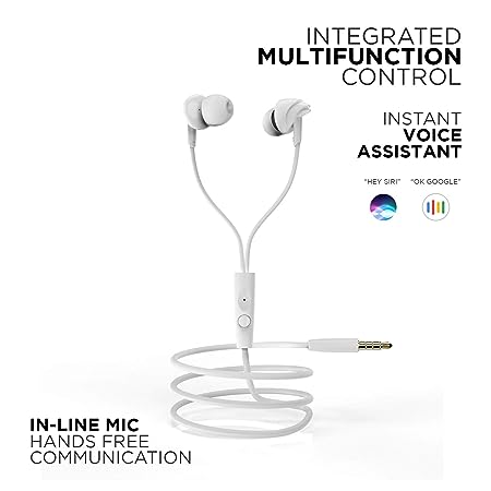 BOAT BASSHEADS 100 IN-EAR WIRED HEADPHONES WITH MIC (WHITE)