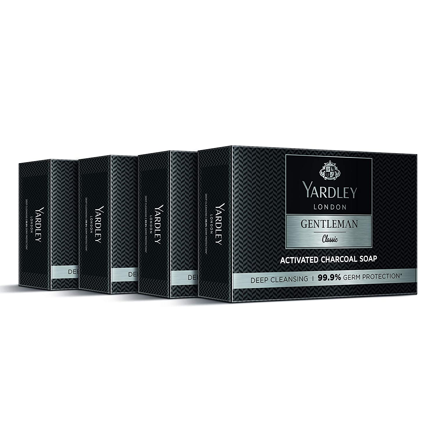 YARDLEY LONDON GENTLEMAN CLASSIC ACTIVATED CHARCOAL SOAP WITH 99.9% GERM PROTECTION AND DEEP CLEANSING OF SKIN, MUSKY, 100 G, PACK OF 4