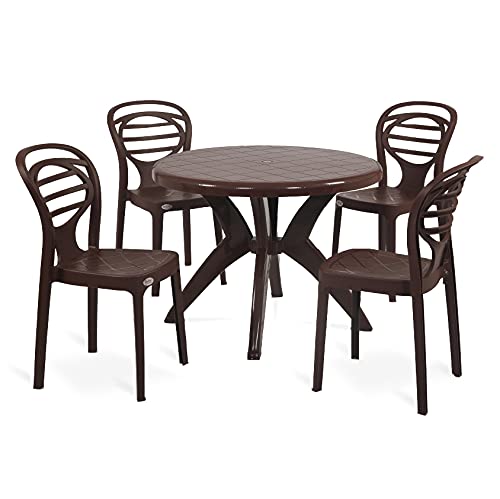 OAKNEST UNBOXING FURNITURE OAKNEST SUPREME OAK WITH MARINA DINING ROOM SET FOR INDOOR AND OUTDOOR (COUNT : 5; COLOR: GLOBUS BROWN)