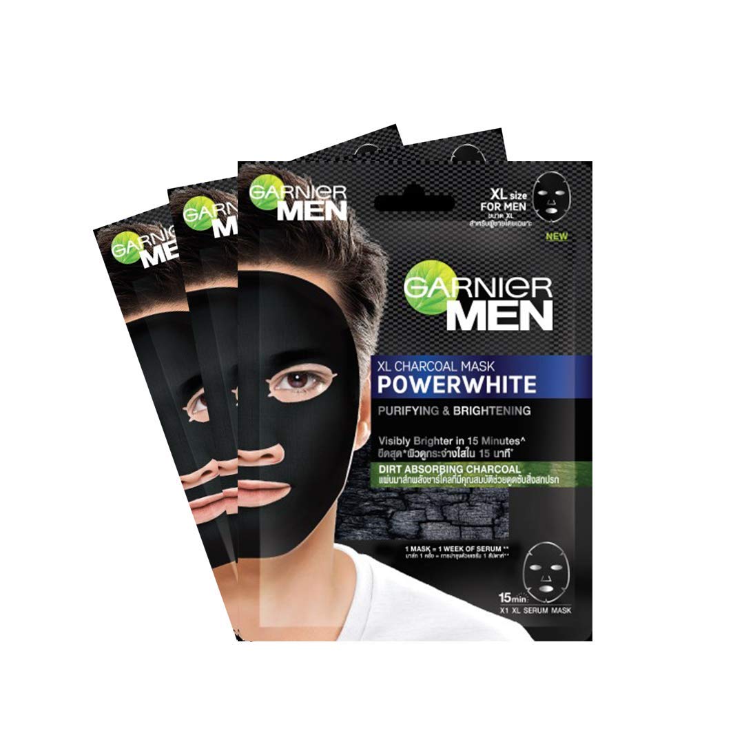 GARNIER MEN MEN POWERWHITE XL CHARCOAL MASK FOR MEN, 84G(PACK OF 3), 84 G (PACK OF 3)