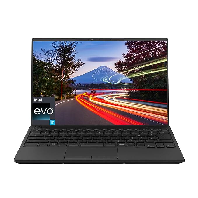 FUJITSU UH-X 13TH GEN INTEL EVO CORE I7 14 INCH(35.5CM) FHD LED 400NITS THIN & LIGHT LAPTOP(16GB/512GB SSD/WINDOWS11/OFFICE/IRIS XE/BACKLIT/FINGERPRINT READER/BLACK/908GM) 4ZR1L12856 W/SLEEVE