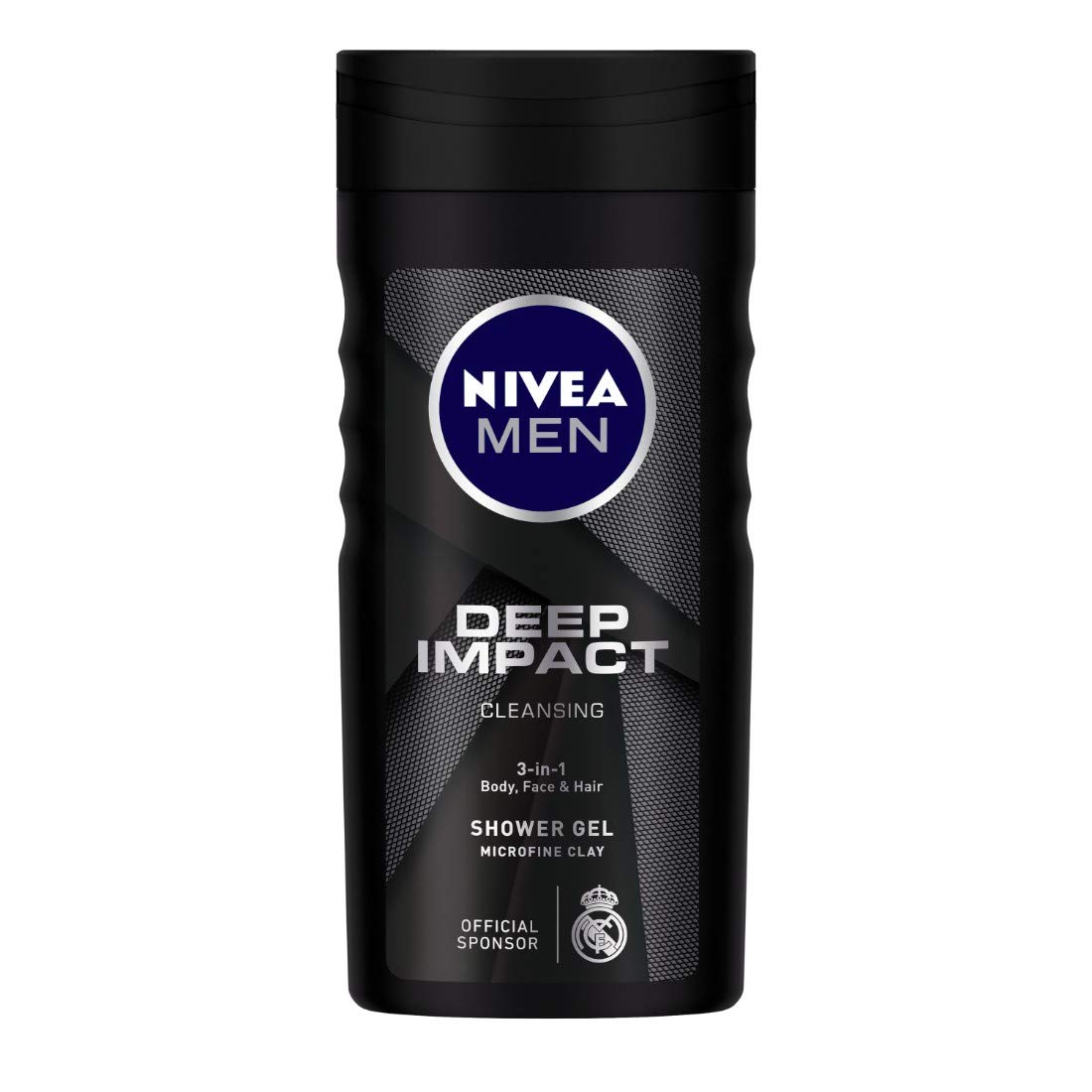 NIVEA MEN BODY WASH, DEEP IMPACT, 3 IN 1 SHOWER GEL FOR BODY, FACE & HAIR, WITH MICROFINE CLAY, 250 ML