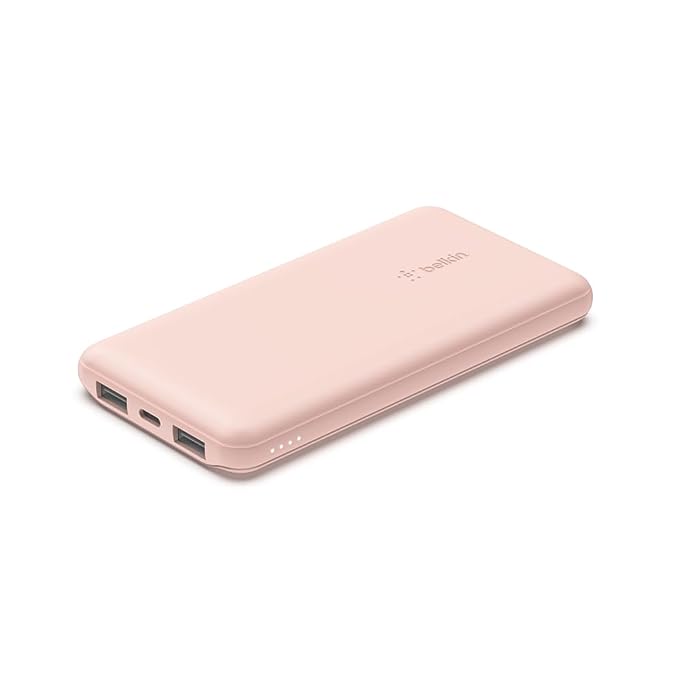 BELKIN 10000 MAH PD 3.0 SLIM FAST CHARGING (15W) POWER BANK WITH 1 USB-C AND 2 USB-A PORTS TO CHARGE 3 DEVICES SIMULTANEOUSLY, FOR IPHONES, ANDROID PHONES, SMART WATCHES & MORE - ROSE GOLD