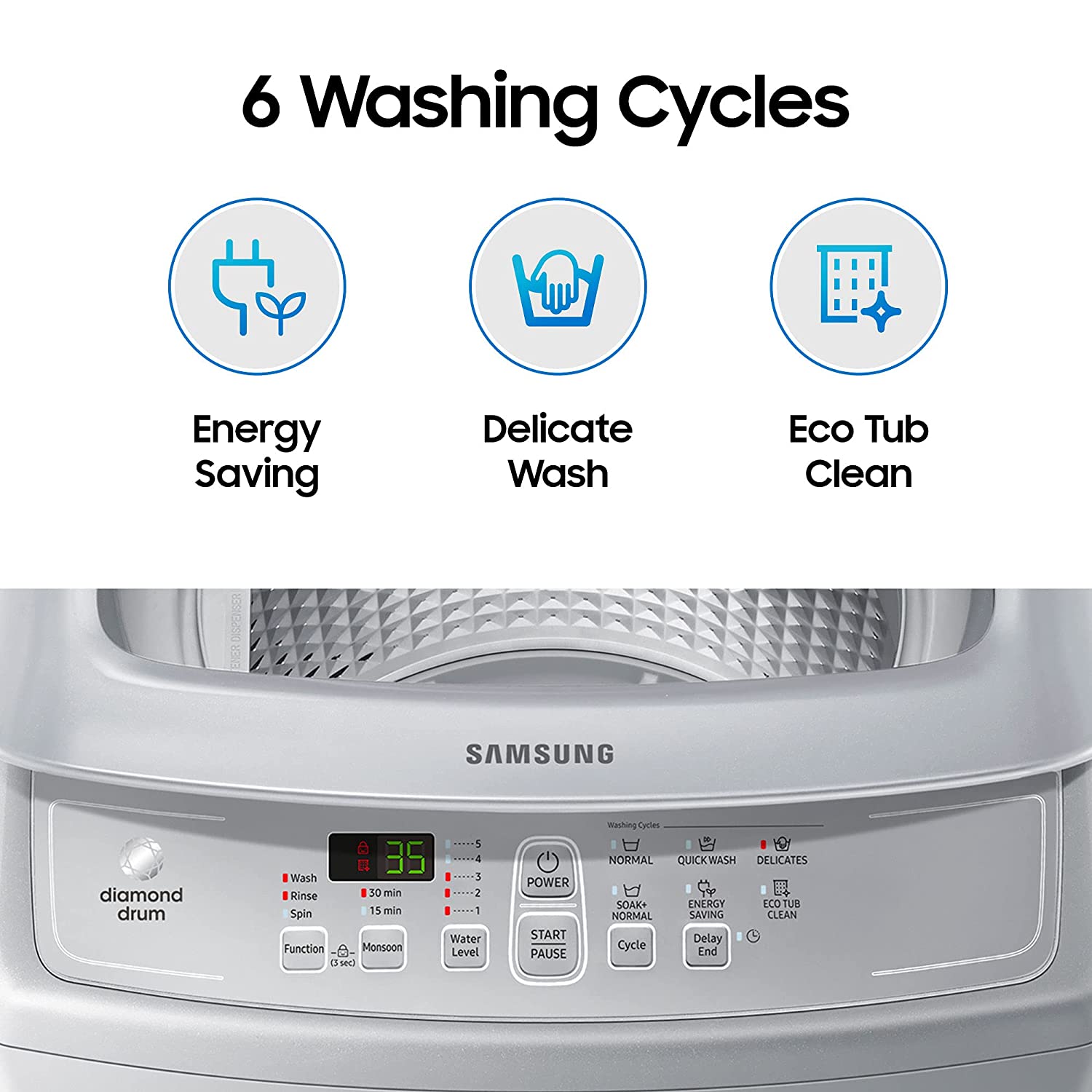 SAMSUNG 7 KG FULLY-AUTOMATIC TOP LOADING WASHING MACHINE (WA70A4002GS/TL, IMPERIAL SILVER, DIAMOND DRUM)