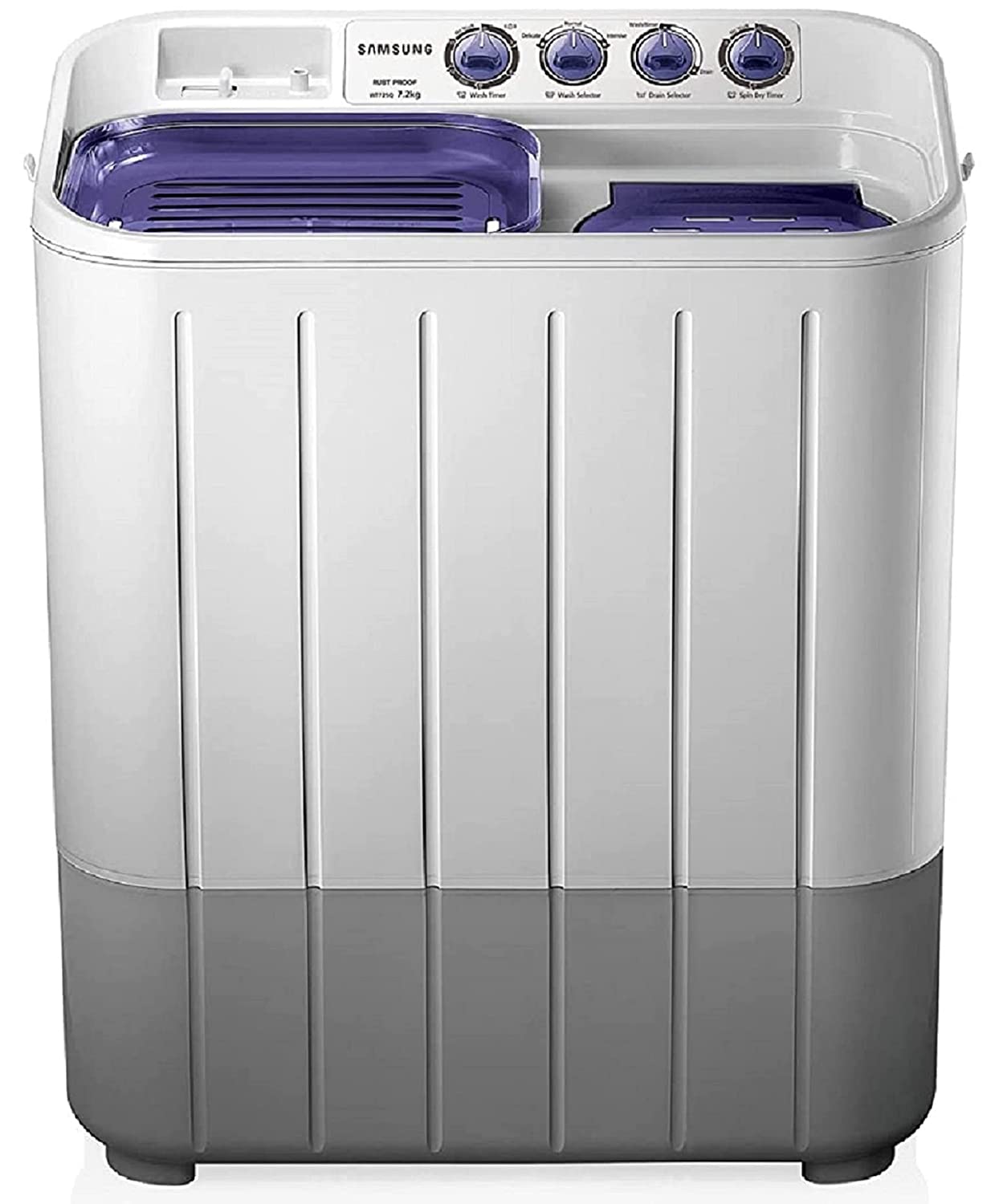 SAMSUNG 7.2 KG SEMI-AUTOMATIC TOP LOADING WASHING MACHINE (WT725QPNDMP, WHITE AND BLUE, CENTER JET PULSATOR)