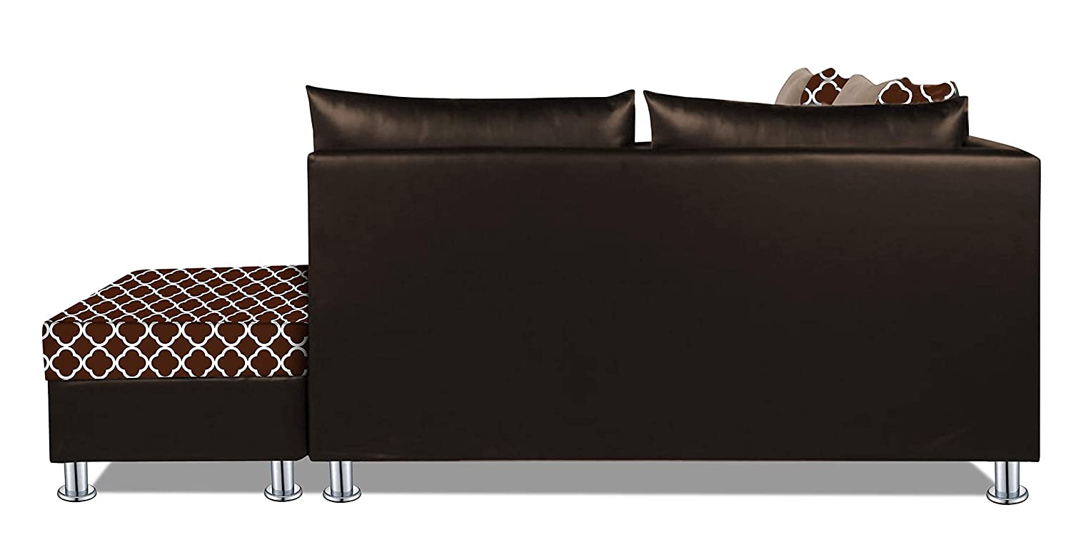 SOFAARCHITECT (3 YEARS WARRANTY) ATLANTA 5 SEATER LEATHERETTE & FABRIC CORNER SOFA RIGHT HAND SIDE WITH OTTOMAN (BROWN & BEIGE)