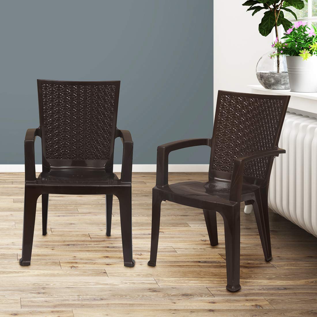 NILKAMAL SET OF 2 CHR2225 PLASTIC CHAIR, WEATHER BROWN