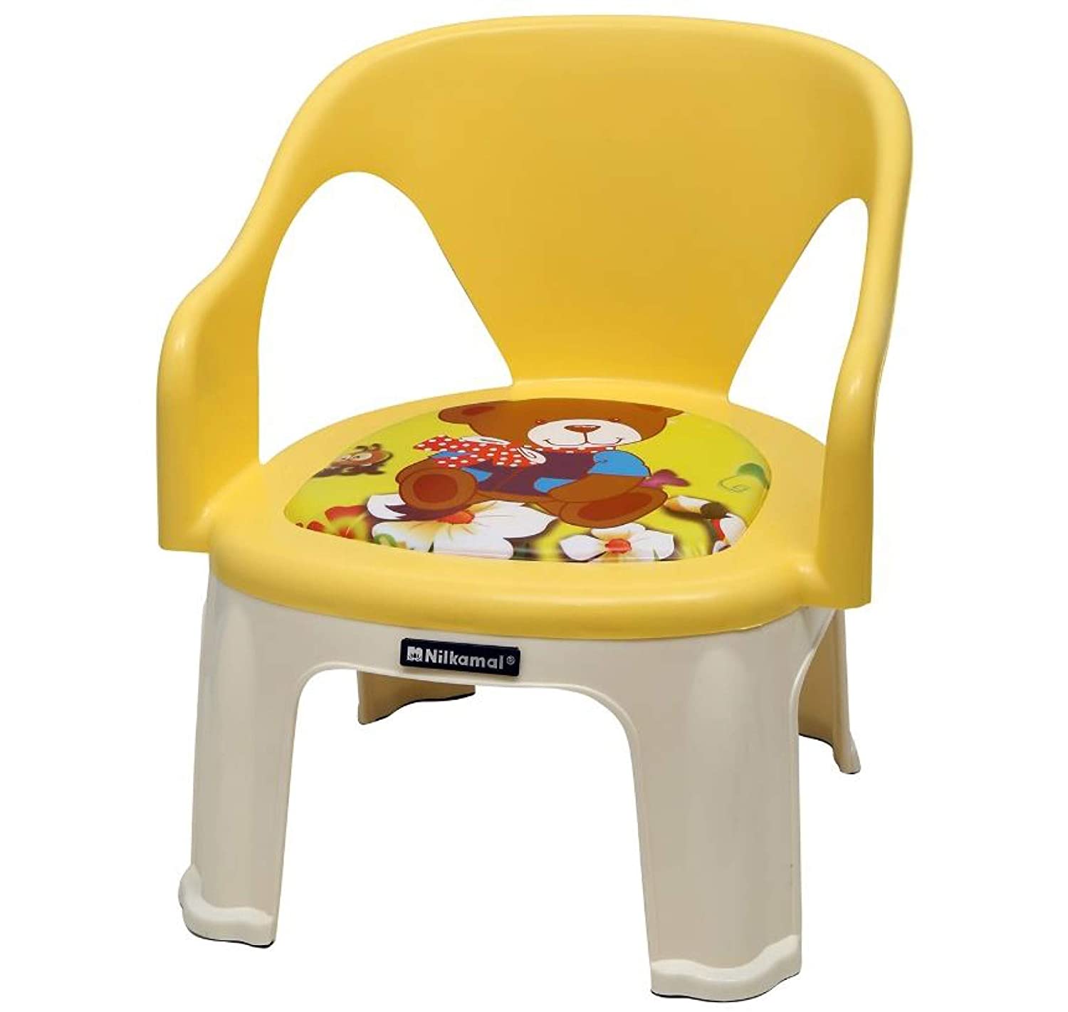 NILKAMAL PUPS KIDS STRONG AND DURABLE PLASTIC CHAIR WITH CUSHION BASE (YELLOW), 35 * 36 * 38 CM