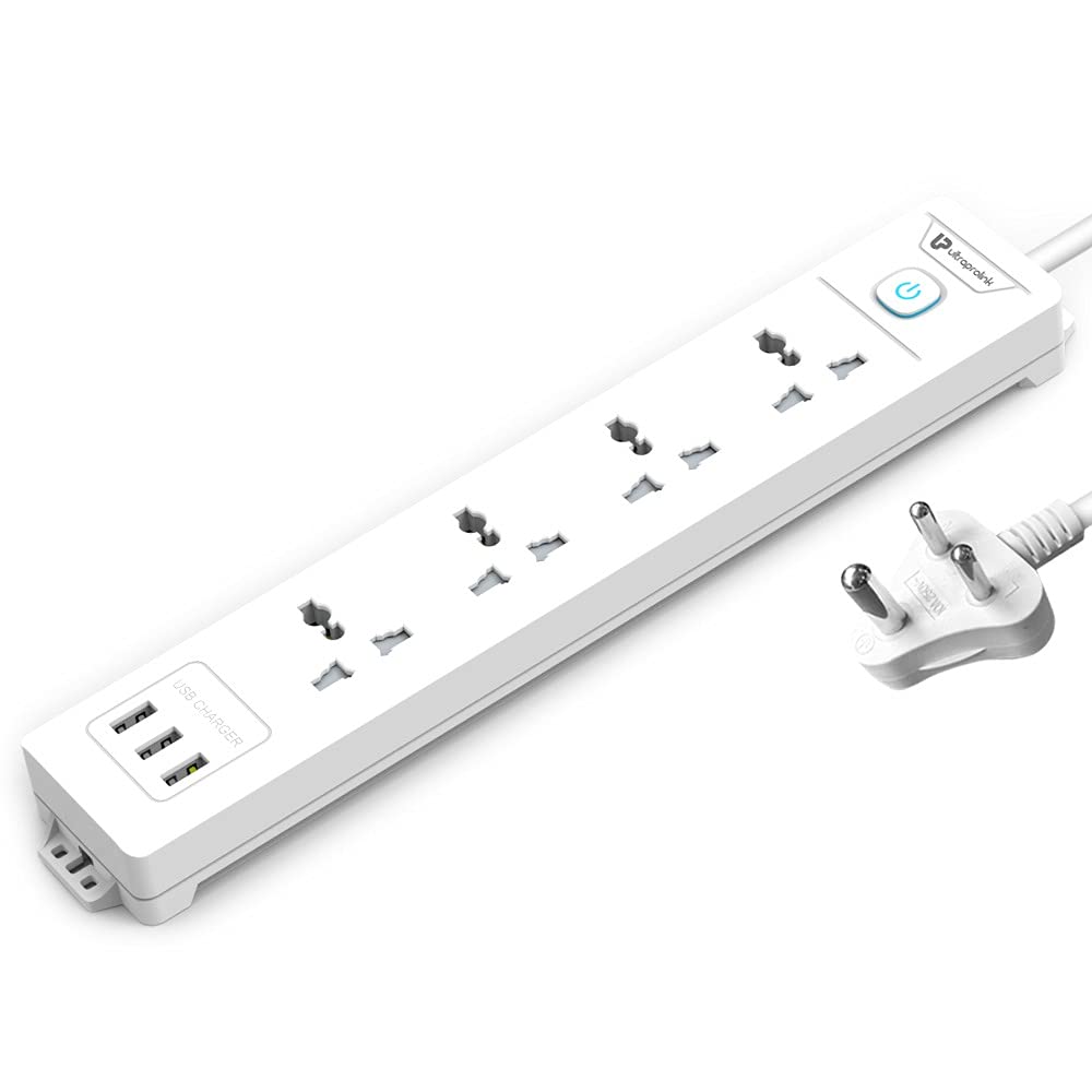 ULTRAPROLINK UM1049U SURGE SHIELD SURGE PROTECTOR & SPIKE GUARD 350J EXTENSION BOARD WITH 4 UNIVERSAL SOCKETS 2500W + 3 USB PORTS+2M/6.5FT HEAVY DUTY CABLE+MASTER SWITCH POWER STRIP FOR HOME&OFFICE