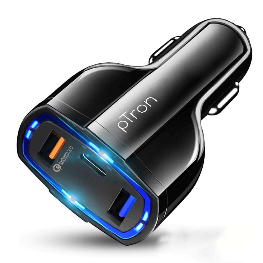 PTRON BULLET PRO 36W PD QUICK CHARGER, 3 PORT FAST CAR CHARGER ADAPTER - COMPATIBLE WITH ALL SMARTPHONES & TABLETS (BLACK)