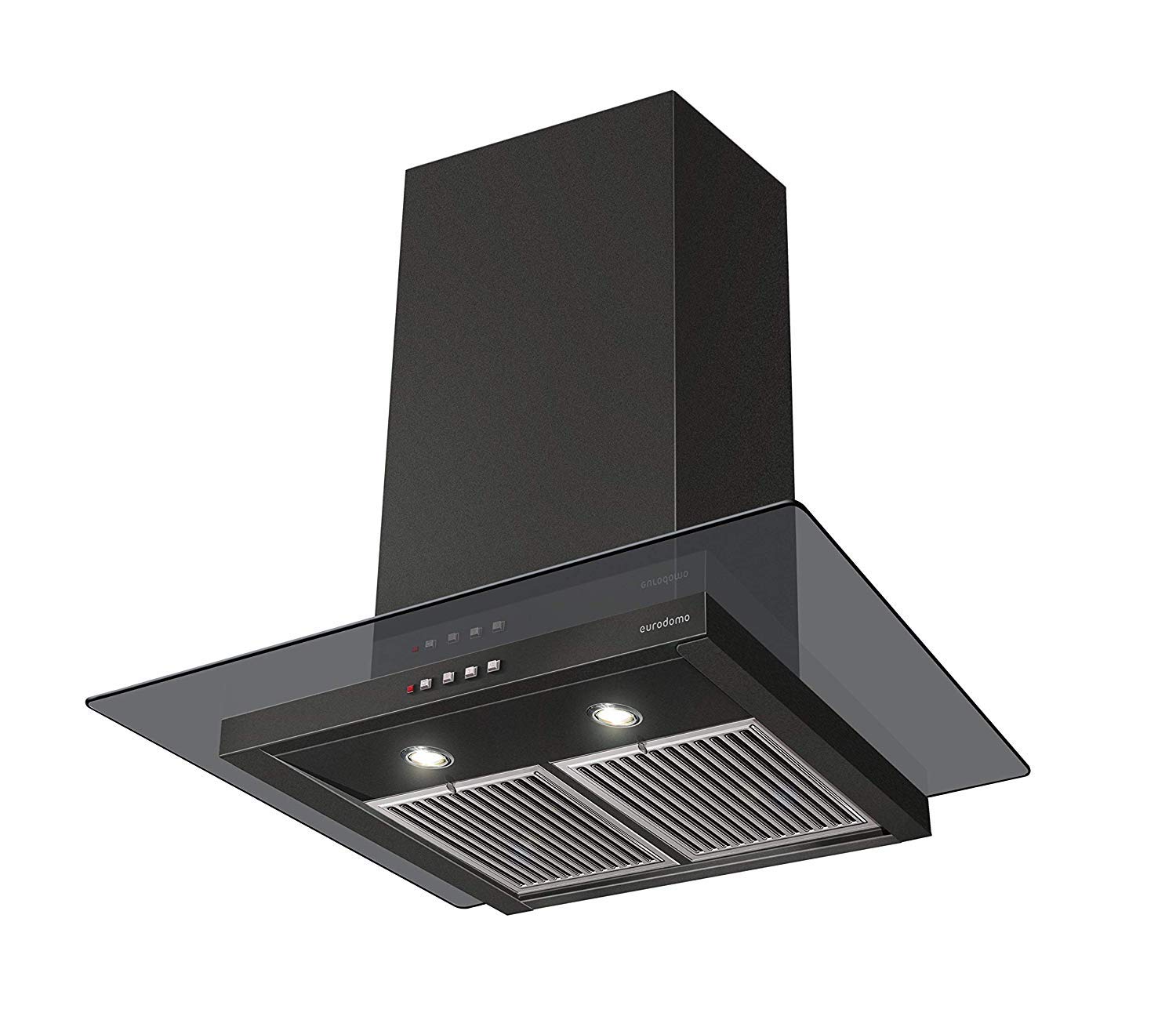 EURODOMO 60 CM 1200 M³/HR STRAIGHT GLASS KITCHEN CHIMNEY (HOOD MARBLE PB BK 60 (EURODOMO), BAFFLE FILTER, BLACK)