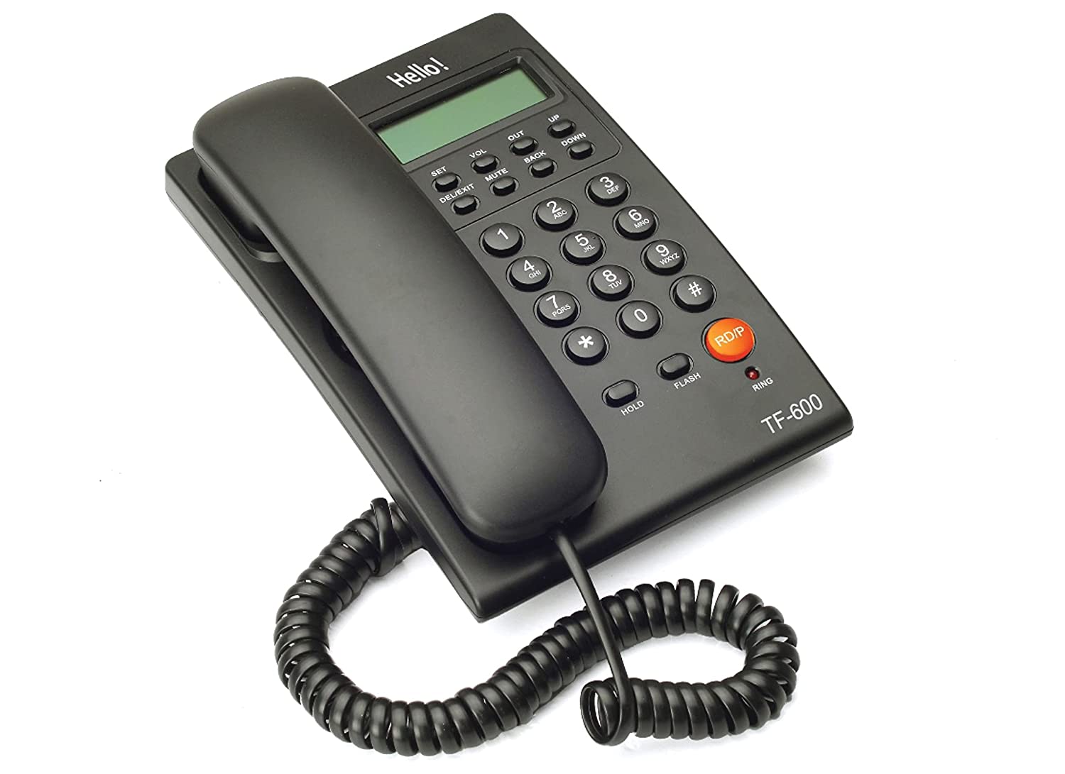 HELLO ! TF-600 CLI CALLER ID CORDED LANDLINE PHONE FOR INTERCOM AND EPABX DESK & WALL MOUNTABLE (BLACK) MADE IN INDIA