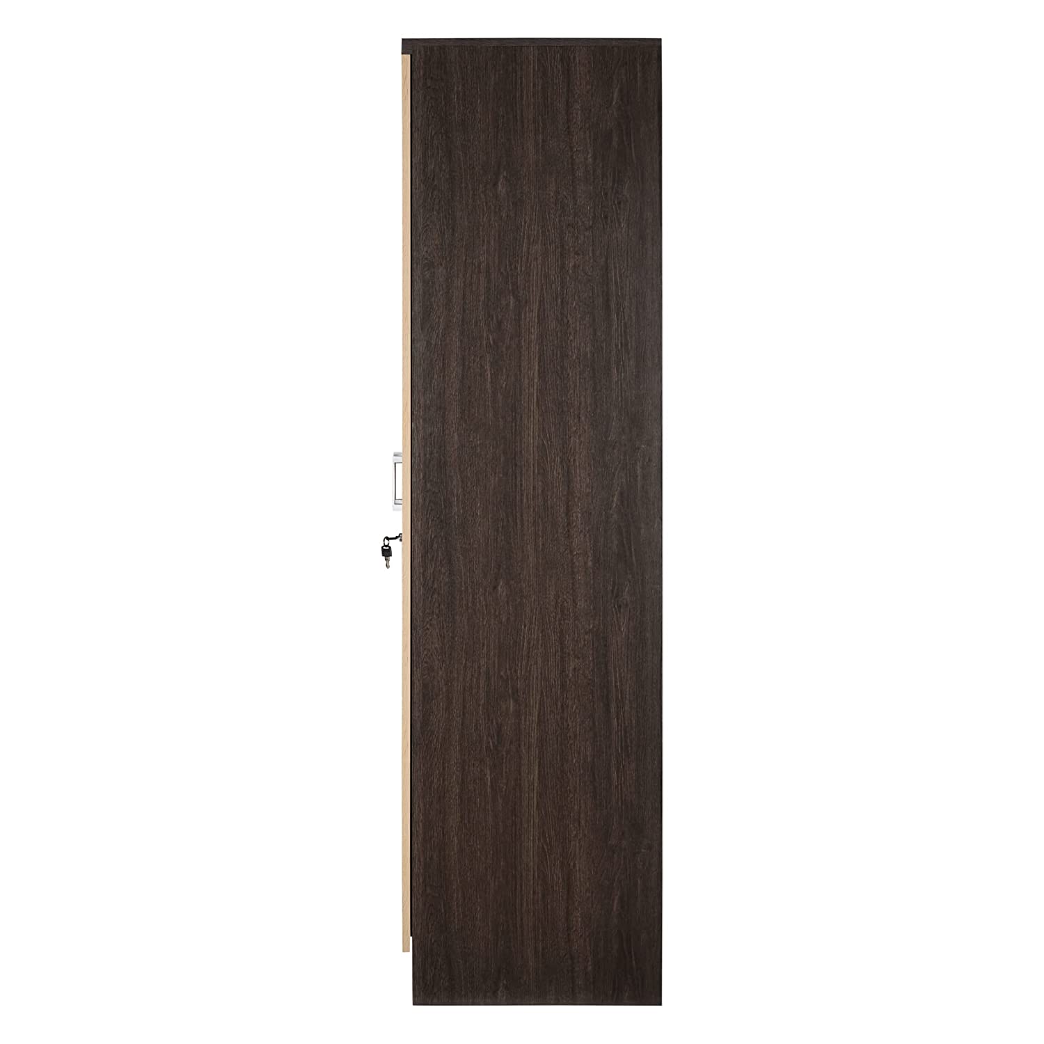 TADESIGN BRIO PREMIUM ALMIRAH WITH LOCKER ENGINEERED WOOD WARDROBE, 2 DOOR, DARK BROWN & WHITE OAK (MATTE NATURAL WOOD GRAIN FINISH, NON-TOXIC FURNITURE, 18 MONTHS WARRANTY)