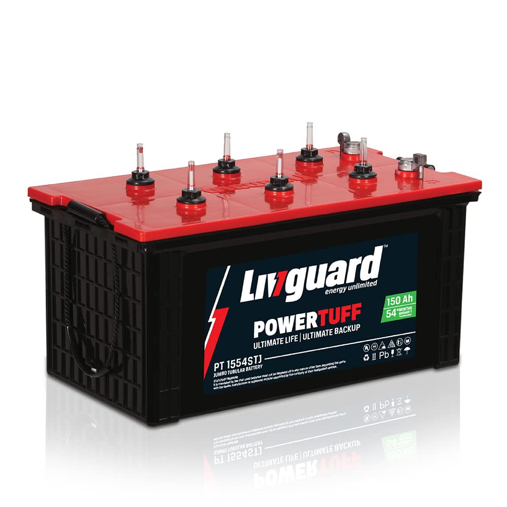 LIVGUARD | RECYCLABLE INVERTER BATTERY FOR SMALL OFFICE, HOME AND SMALL SHOPS | POWERTUFF |PT 1554STJ, 150AH | MAX. WARRANTY | EXTRA BATTERY LIFE | JUMBOTUBULAR BATTERY