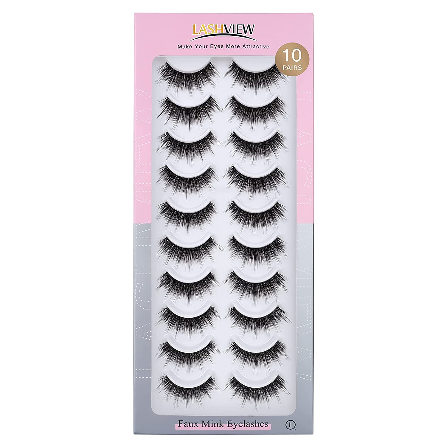 LASHVIEW FALSE EYELASHES,3D FAKE LASHES NATURAL REUSABLE LASHES NATURAL LOOK SOFT BAND10 PAIRS