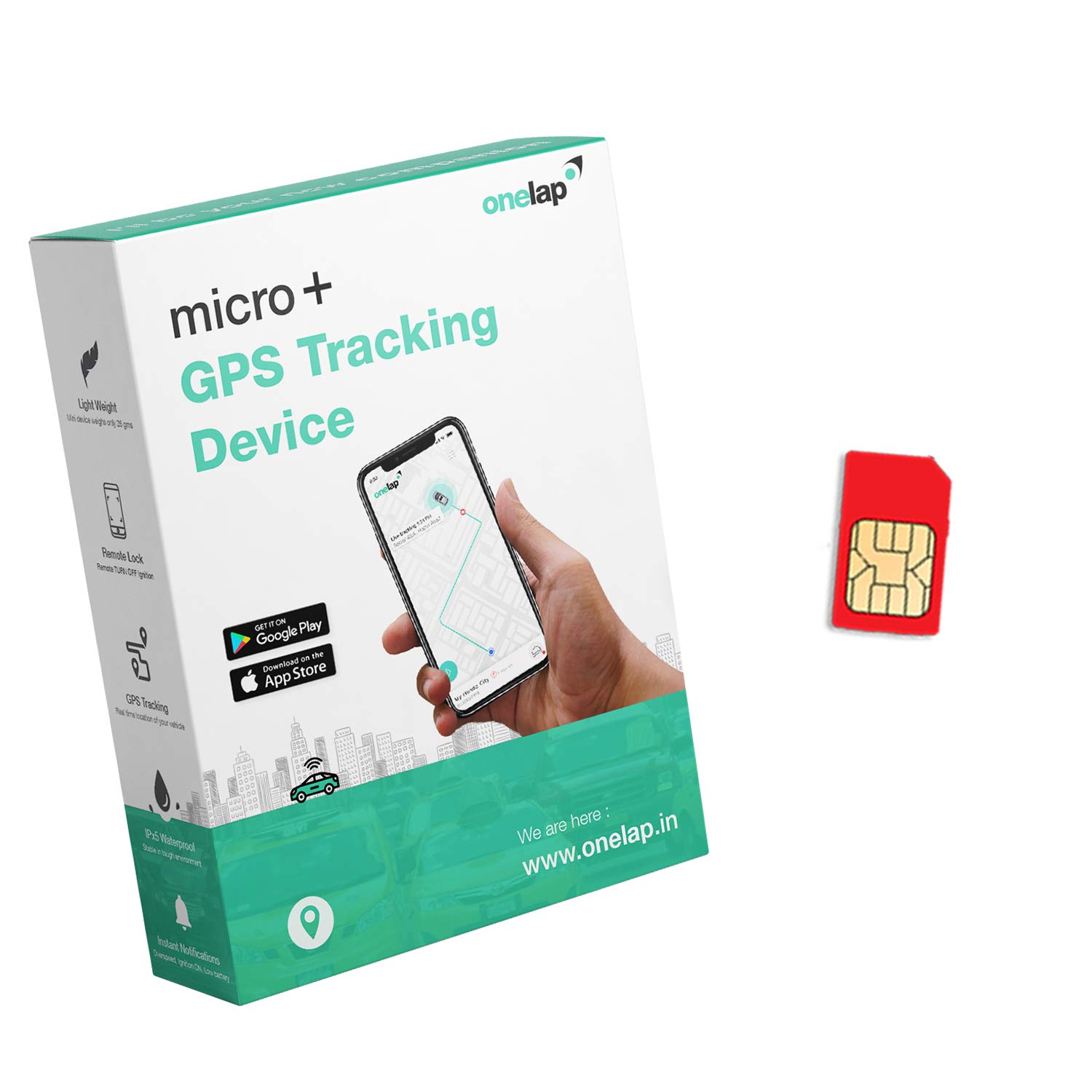 ONELAP MICRO PLUS - HIDDEN WATERPROOF GPS TRACKER WITH ENGINE LOCK FOR CAR, BIKE, BUS, TRUCK WITH 12 MONTHS SIM CARD DATA