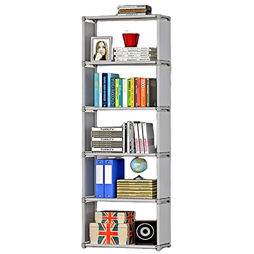 SNAZZY 5 TIER FOLDABLE METAL OPEN BOOKSHELF, BOOKCASE, BOOKRACK ( GREY)